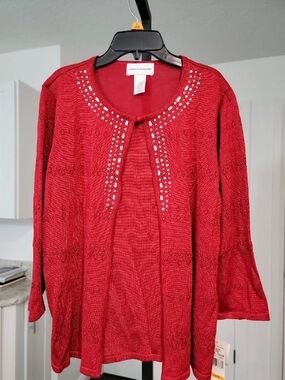Alfred Dunner Red Embellished Women's Layered Cardigan Sweater Set. Retail $58.